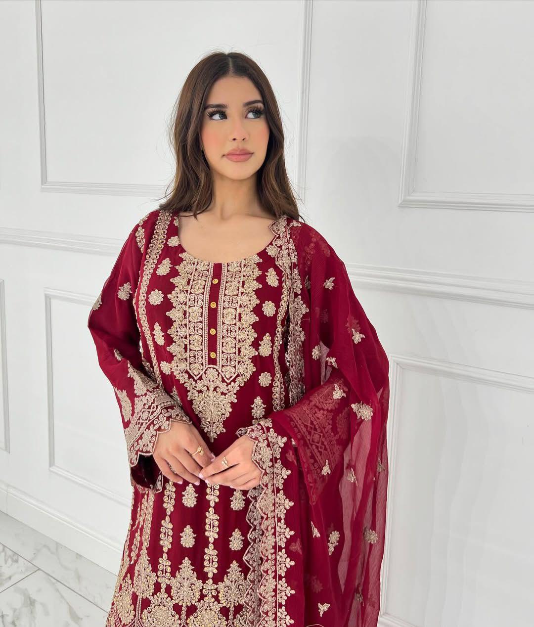 Dark Red Gorgette Desi Shahara