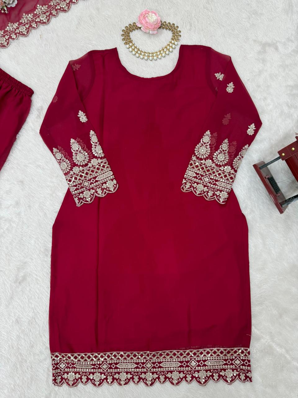 Dark Red Gorgette Desi Shahara