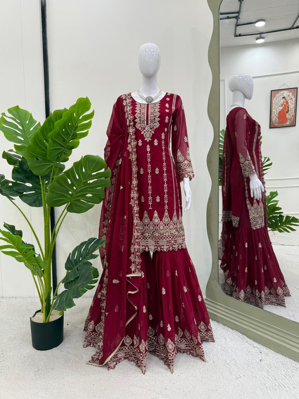 Dark Red Gorgette Desi Shahara