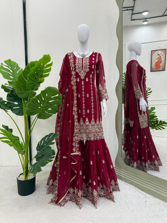 Dark Red Gorgette Desi Shahara